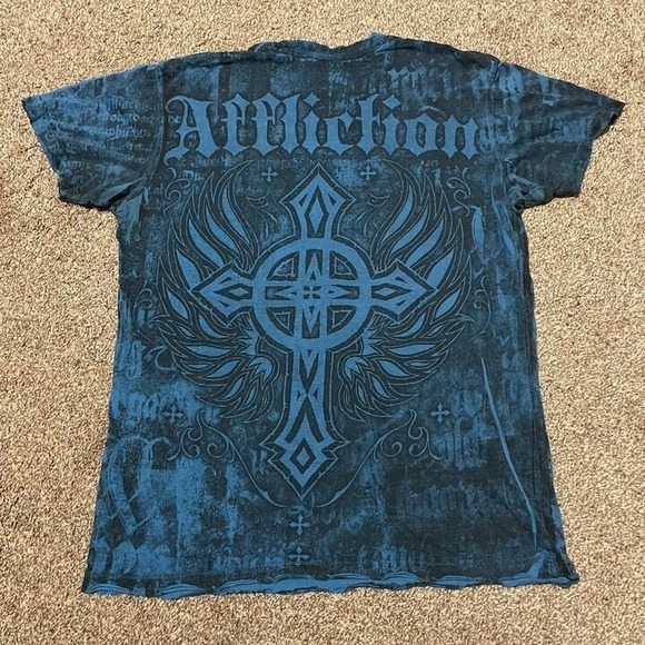 Affliction Blue And Black Distressed Tshirt - Picture 3 of 7